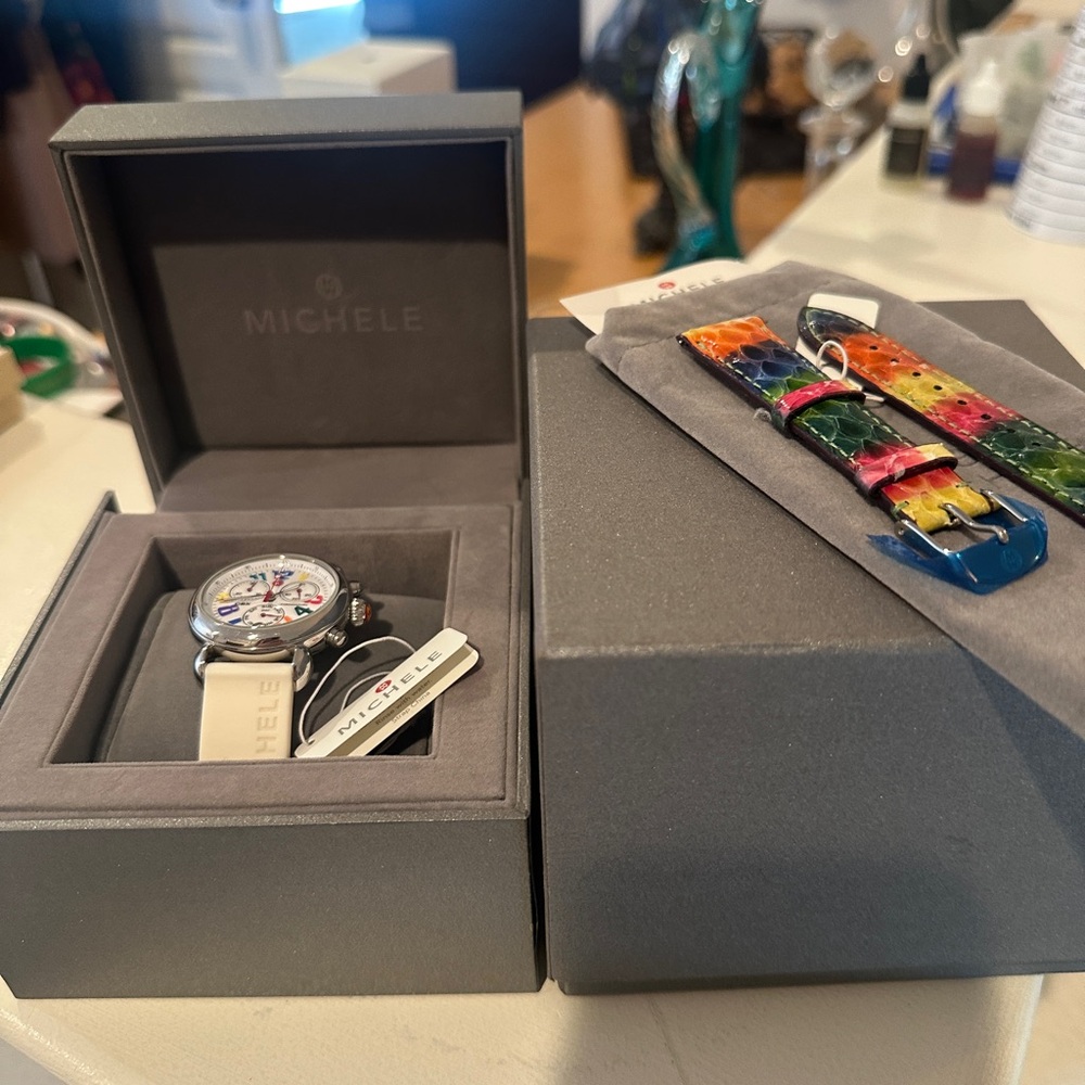 Michele Rainbow Face Watch with extra band and original packaging - Picture 6 of 7